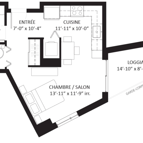 Plan Studio - Unité D1 - Loft contemporain Le Saint-Michel Montréal-Nord