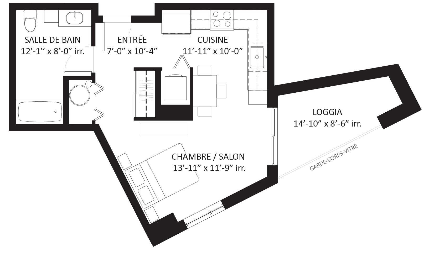 Plan Studio - Unité D1 - Loft contemporain Le Saint-Michel Montréal-Nord