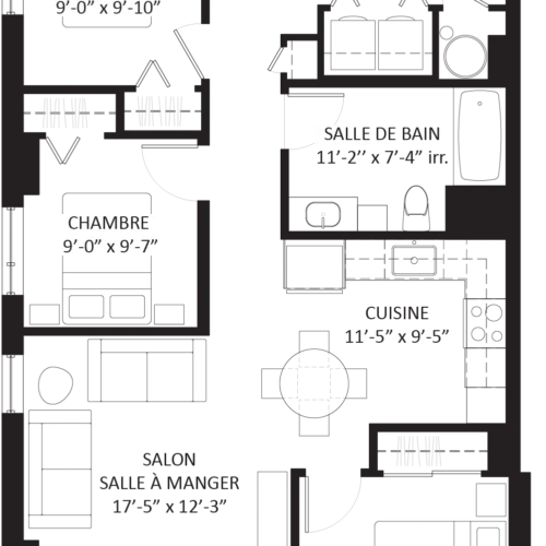 Plan 5 1/2 - Unité A1 - Appartement 3 chambres Le Saint-Michel Montréal-Nord