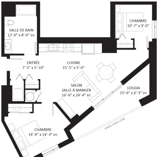 Plan 4 1/2 - Unité B1 - Appartement 2 chambres Le Saint-Michel Montréal-Nord