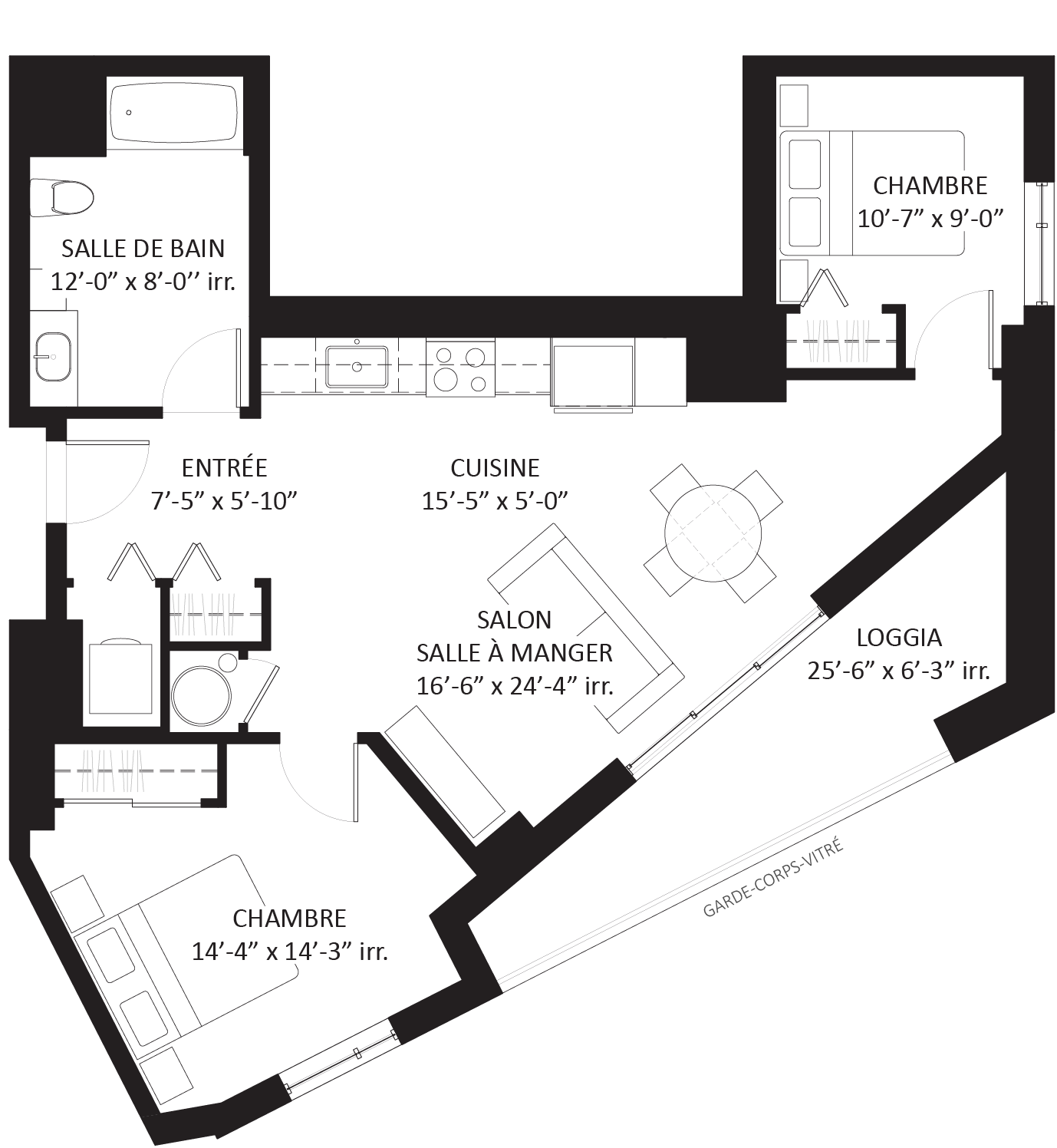 Plan 4 1/2 - Unité B1 - Appartement 2 chambres Le Saint-Michel Montréal-Nord
