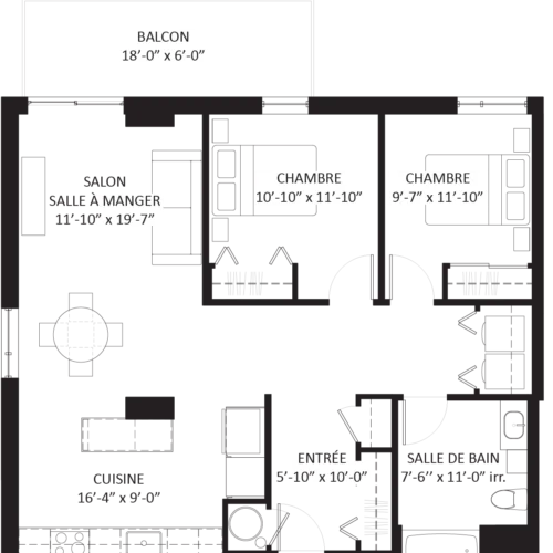 Plan 5 1/2 - Unité B4 - Grand appartement 3 chambres Le Saint-Michel