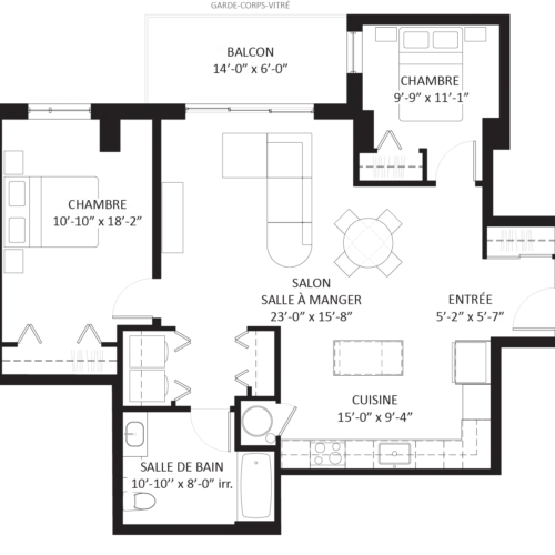 Plan 4 1/2 - Unité B5 - Appartement 2 chambres avec balcon privé Le Saint-Michel Montréal-Nord