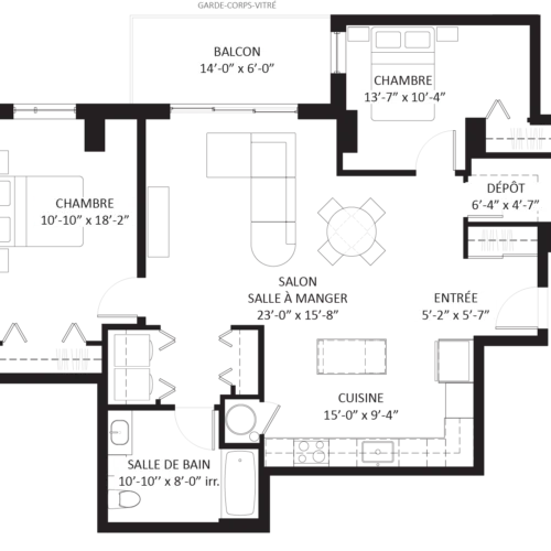 Plan 4 1/2 - Unité B6 - Appartement 2 chambres avec balcon Le Saint-Michel Montréal-Nord