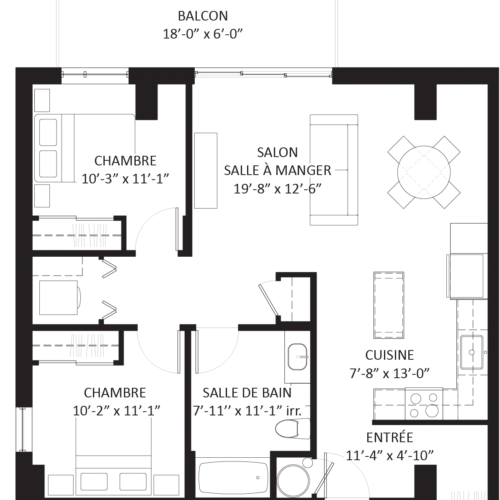 Plan 4 1/2 - Unité B7 - Grand appartement 2 chambres Le Saint-Michel Montréal-Nord