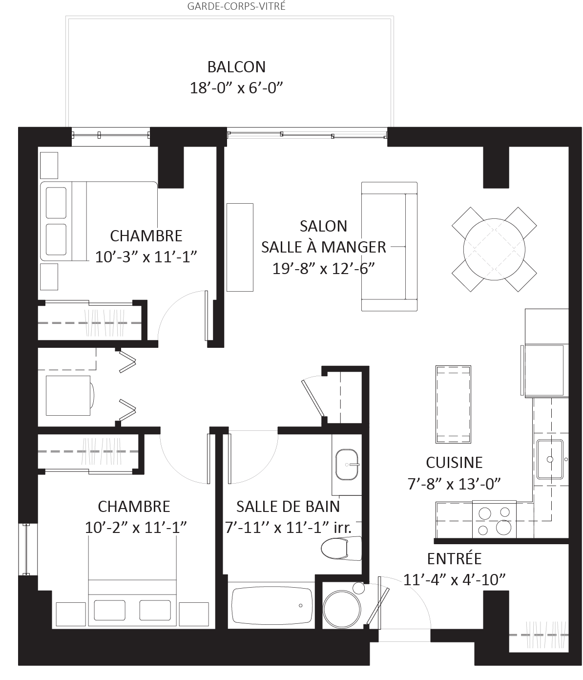 Plan 4 1/2 - Unité B7 - Grand appartement 2 chambres Le Saint-Michel Montréal-Nord