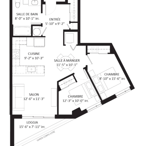 Plan 4 1/2 - Unité B9 - Appartement 2 chambres avec fenestration abondante Le Saint-Michel Montréal-Nord