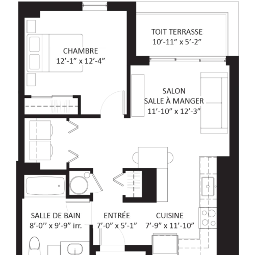 Plan 3 1/2 - Unité C2 - Appartement neuf 1 chambre Le Saint-Michel Montréal-Nord