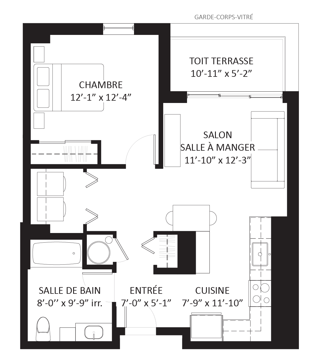 Plan 3 1/2 - Unité C2 - Appartement neuf 1 chambre Le Saint-Michel Montréal-Nord