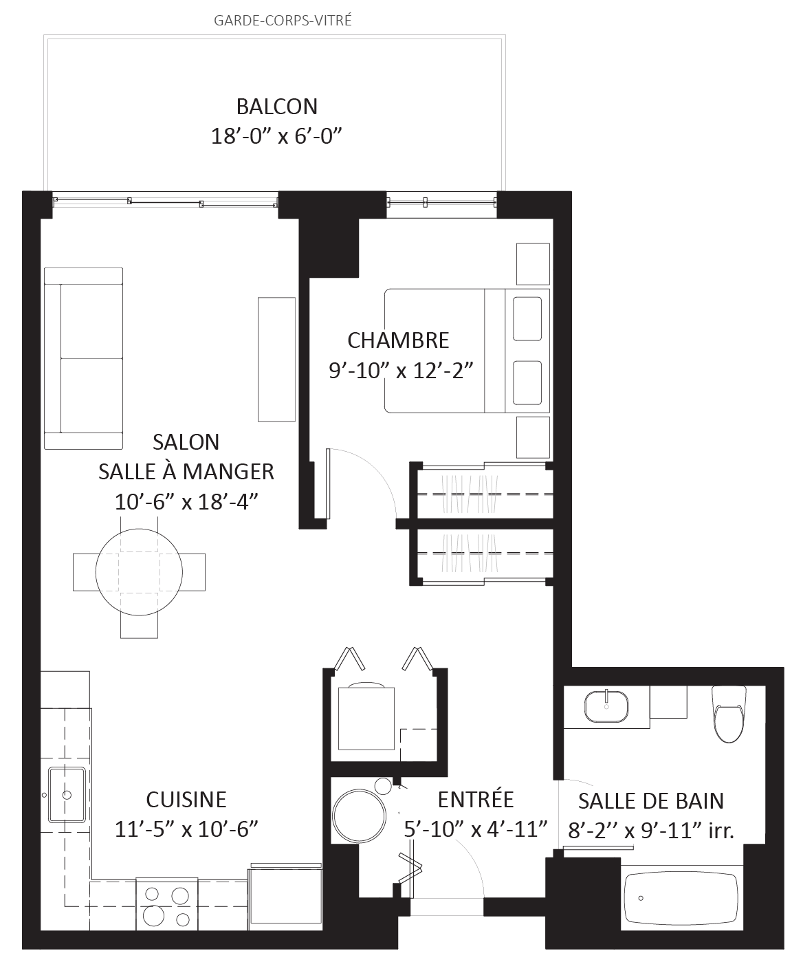 Plan 3 1/2 - Unité C3 - Appartement 1 chambre à louer Montréal-Nord