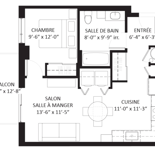 Plan 3 1/2 - Unité C4 - Appartement moderne 1 chambre Le Saint-Michel Montréal-Nord