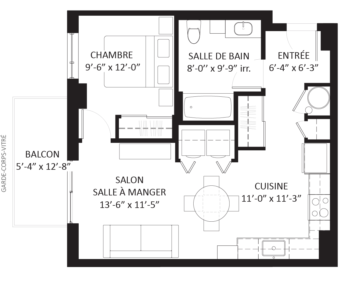 Plan 3 1/2 - Unité C4 - Appartement moderne 1 chambre Le Saint-Michel Montréal-Nord