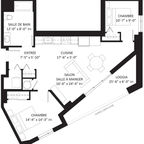 Plan 4 1/2 - Unité B3 - Location appartement neuf Montréal-Nord