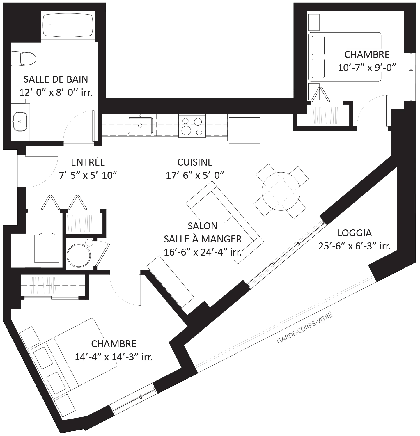 Plan 4 1/2 - Unité B3 - Location appartement neuf Montréal-Nord