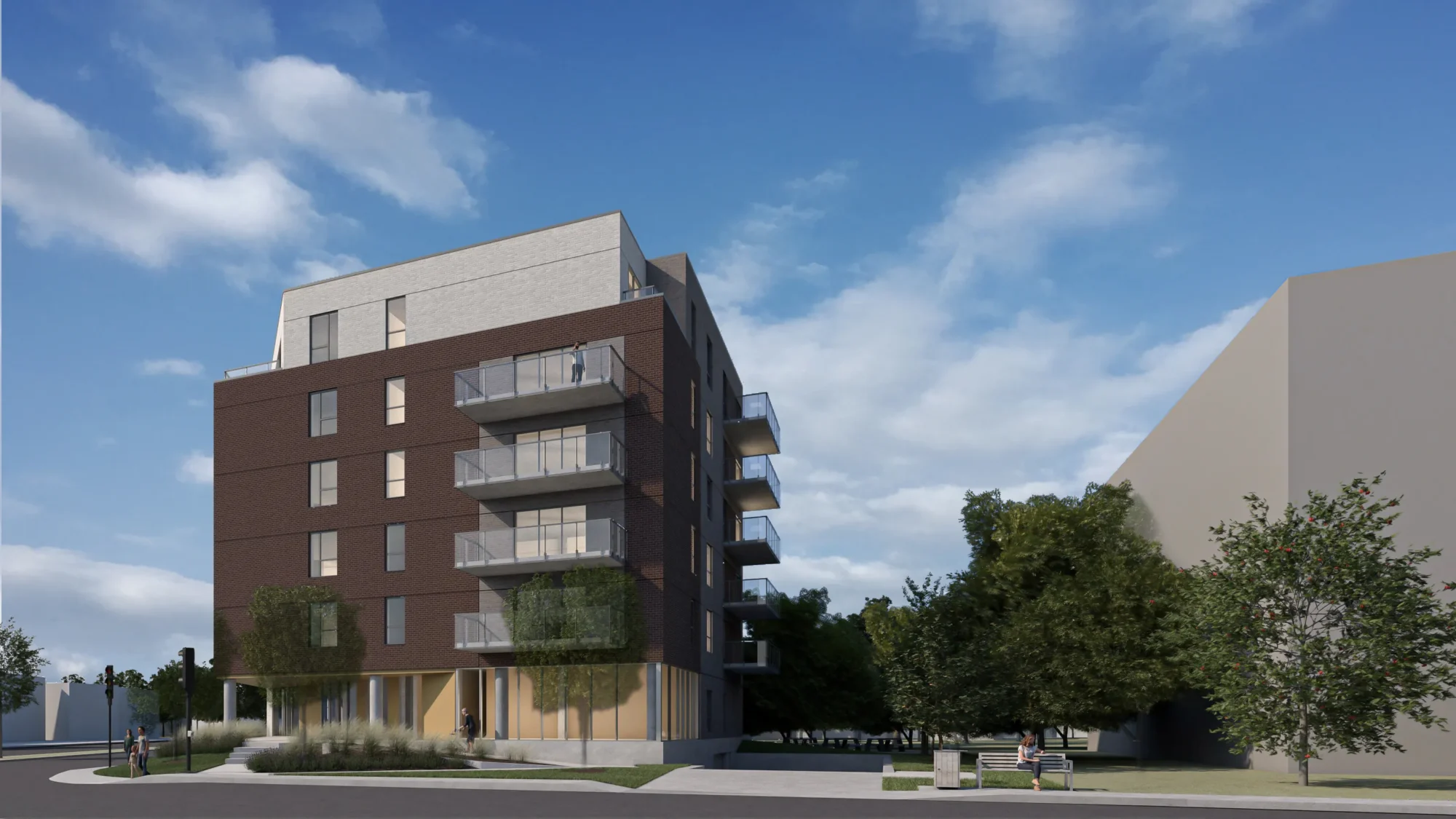 Modern exterior facade of Le Saint-Michel rental apartments in Montreal-North.