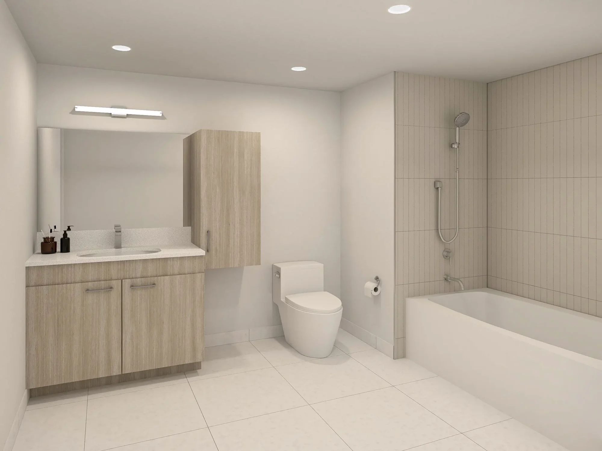 Salle de bain moderne et raffinée dans un appartement neuf à Montréal-Nord.